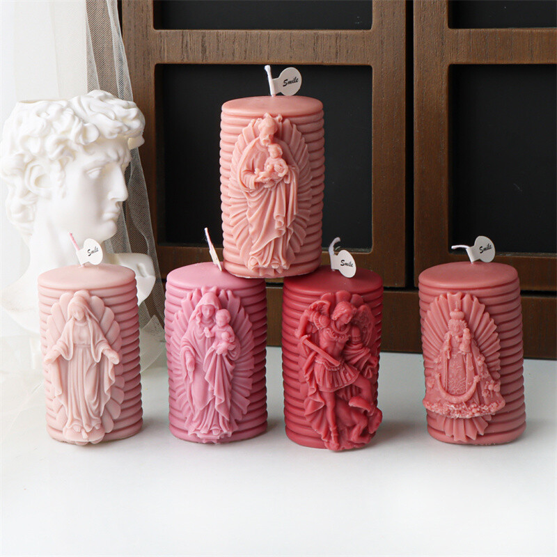 Novi dizajn 3D silikonski kalup za svijeće Djevice Marije DIY cilindrični Isusov kip Mirisna svijeća Gipsani kalup vjerski ukras za dom