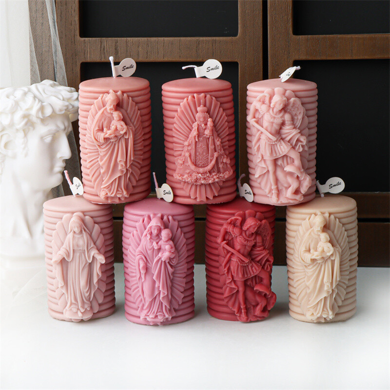 Novi dizajn 3D silikonski kalup za svijeće Djevice Marije DIY cilindrični Isusov kip Mirisna svijeća Gipsani kalup vjerski ukras za dom