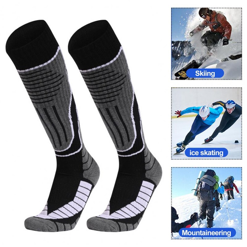 1 par termalnih skijaških čarapa do koljena, neklizajućeg manžetnog dizajna, prozračne, upijaju vlagu, sportske čarape za snowboard