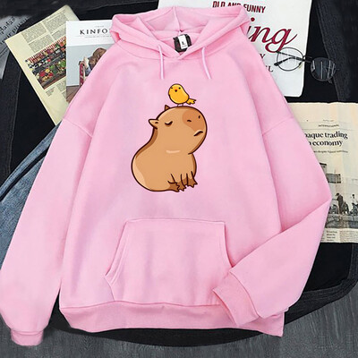 Capybara with His Bird Friend Hoodies Ženska Kawaii Animal Cartoon Graphic Sweatshirt majica za dječake/djevojčice dugih rukava Muška majica Y2k odjeća