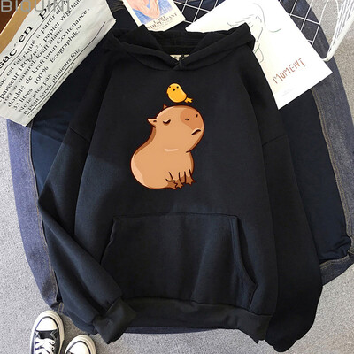 Capybara with His Bird Friend Hoodies Ženska Kawaii Animal Cartoon Graphic Sweatshirt majica za dječake/djevojčice dugih rukava Muška majica Y2k odjeća