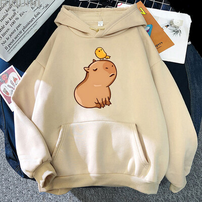 Capybara with His Bird Friend Hoodies Ženska Kawaii Animal Cartoon Graphic Sweatshirt majica za dječake/djevojčice dugih rukava Muška majica Y2k odjeća