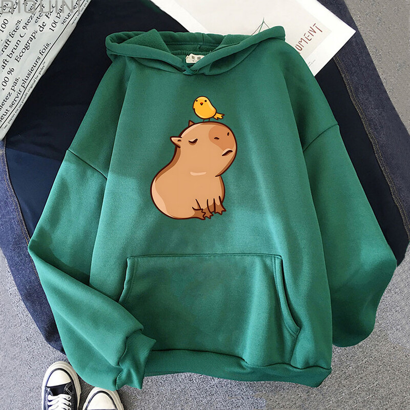 Capybara with His Bird Friend Hoodies Ženska Kawaii Animal Cartoon Graphic Sweatshirt majica za dječake/djevojčice dugih rukava Muška majica Y2k odjeća