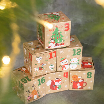 24 τμχ/σετ Χριστουγεννιάτικο Advent Calendar Box Kraft Paper Candy Box 24 Days Αντίστροφη μέτρηση για Χριστουγεννιάτικα κουτιά δώρου Navidad Πρωτοχρονιάτικα διακοσμητικά