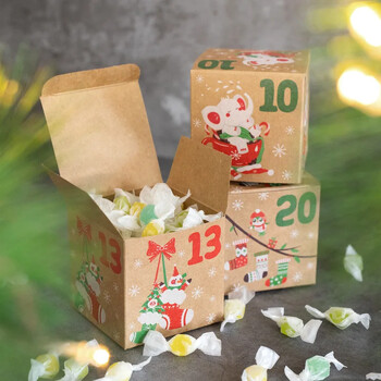 24 τμχ/σετ Χριστουγεννιάτικο Advent Calendar Box Kraft Paper Candy Box 24 Days Αντίστροφη μέτρηση για Χριστουγεννιάτικα κουτιά δώρου Navidad Πρωτοχρονιάτικα διακοσμητικά