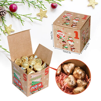 24 τμχ/σετ Χριστουγεννιάτικο Advent Calendar Box Kraft Paper Candy Box 24 Days Αντίστροφη μέτρηση για Χριστουγεννιάτικα κουτιά δώρου Navidad Πρωτοχρονιάτικα διακοσμητικά