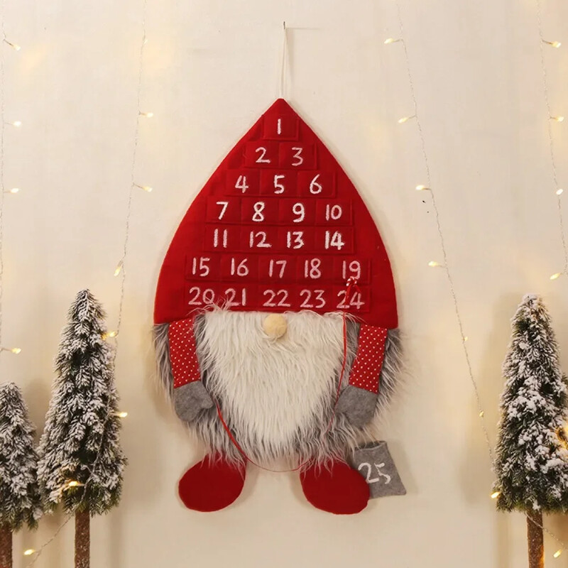 Calendar cu numărătoare inversă de Crăciun Calendar de Advent din pâslă de gnom suedez cu numărătoare inversă de Crăciun de buzunar pentru 25 de zile până la Crăciun
