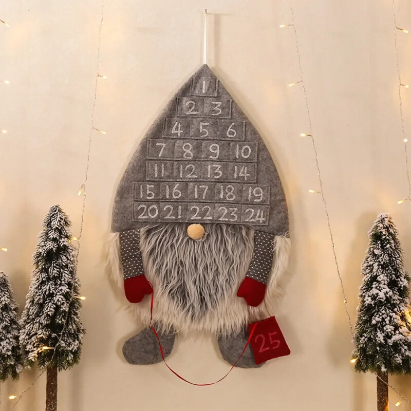 Calendar cu numărătoare inversă de Crăciun Calendar de Advent din pâslă de gnom suedez cu numărătoare inversă de Crăciun de buzunar pentru 25 de zile până la Crăciun