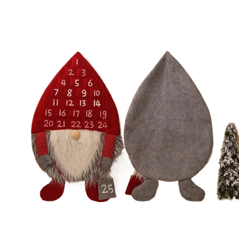 Calendar cu numărătoare inversă de Crăciun Calendar de Advent din pâslă de gnom suedez cu numărătoare inversă de Crăciun de buzunar pentru 25 de zile până la Crăciun