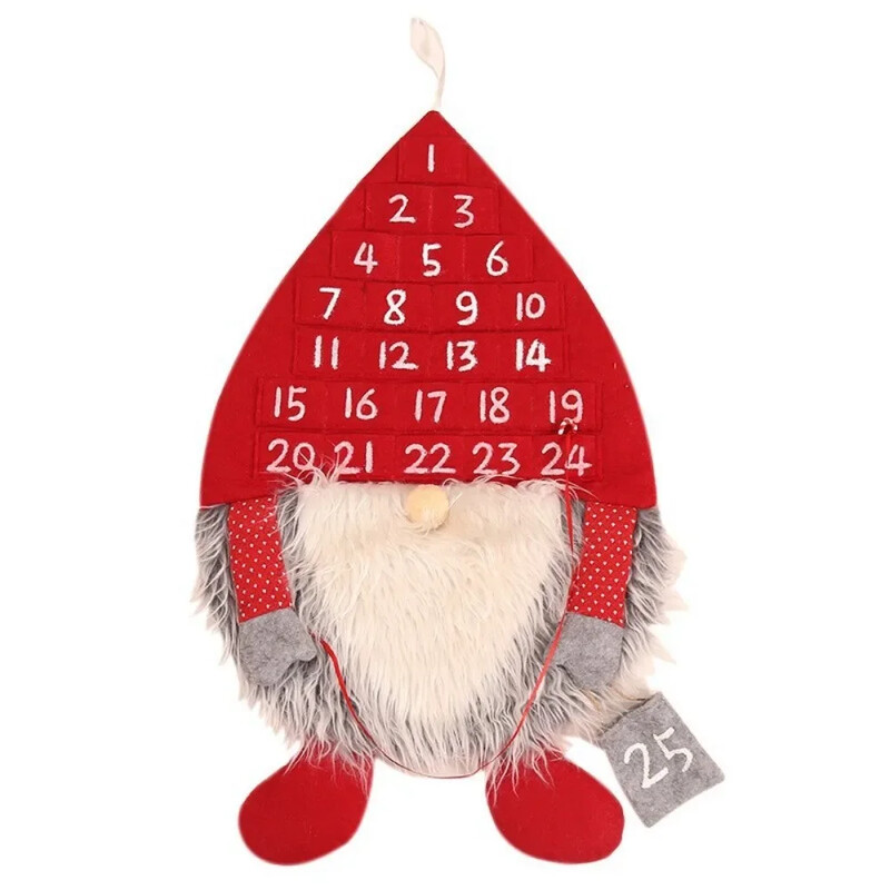 Calendar cu numărătoare inversă de Crăciun Calendar de Advent din pâslă de gnom suedez cu numărătoare inversă de Crăciun de buzunar pentru 25 de zile până la Crăciun