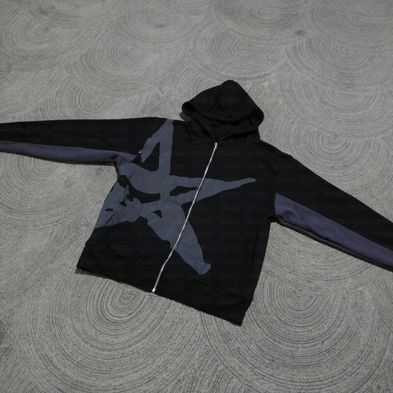 Y2K, retro, gotic, imprimeu cu stea, hanorac negru, brand de modă, supradimensionat, ocazional, pulover, haine de stradă, haine pentru bărbați.