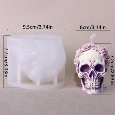 Craniu de Trandafir de Halloween Lumânare pentru aromaterapie Mucegai din silicon 3D Craniu Mucegai din rășină epoxidică pentru lumânare, decorare manuală DYIDIY