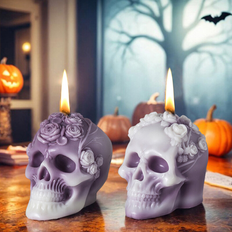 Craniu de Trandafir de Halloween Lumânare pentru aromaterapie Mucegai din silicon 3D Craniu Mucegai din rășină epoxidică pentru lumânare, decorare manuală DYIDIY