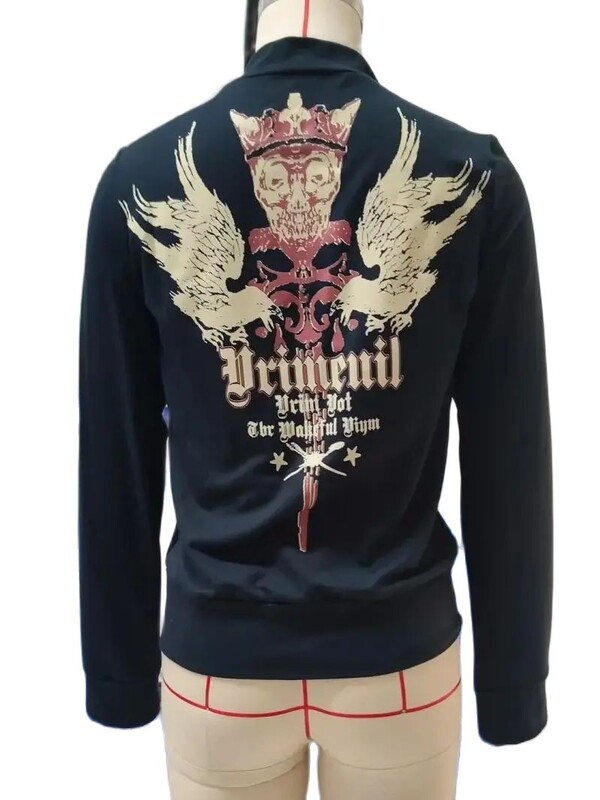 Hanorace cu cape și litere imprimate la modă pentru femei y2k Paltoane laterale cu craniu, ocazional, cu mânecă lungă, cu fermoar, Hanorac negru, subțire, de bază