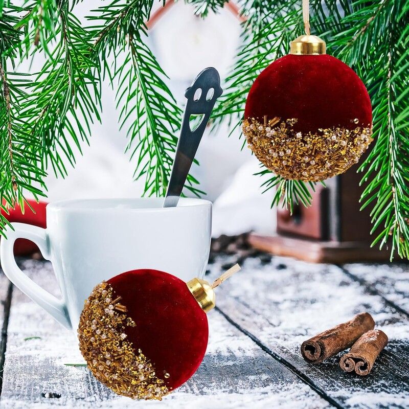 3 collu sarkanas Ziemassvētku bumbiņas, rotājumi, sarkani mirdzoši vizuļi, samta Ziemassvētku eglītes iekarināmās bumbas mājas Ziemassvētku kāzu ballīšu dekorēšanai