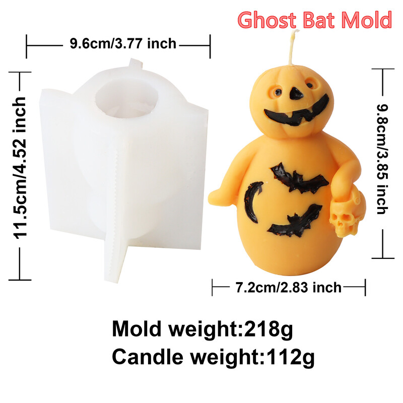 1 gab 3D galvaskausa spoku sikspārņa ragana silikona sveces veidne ķirbju DIY epoksīda sveķu apmetums ģipša ornamenti Helovīna mājas dekoru veidne