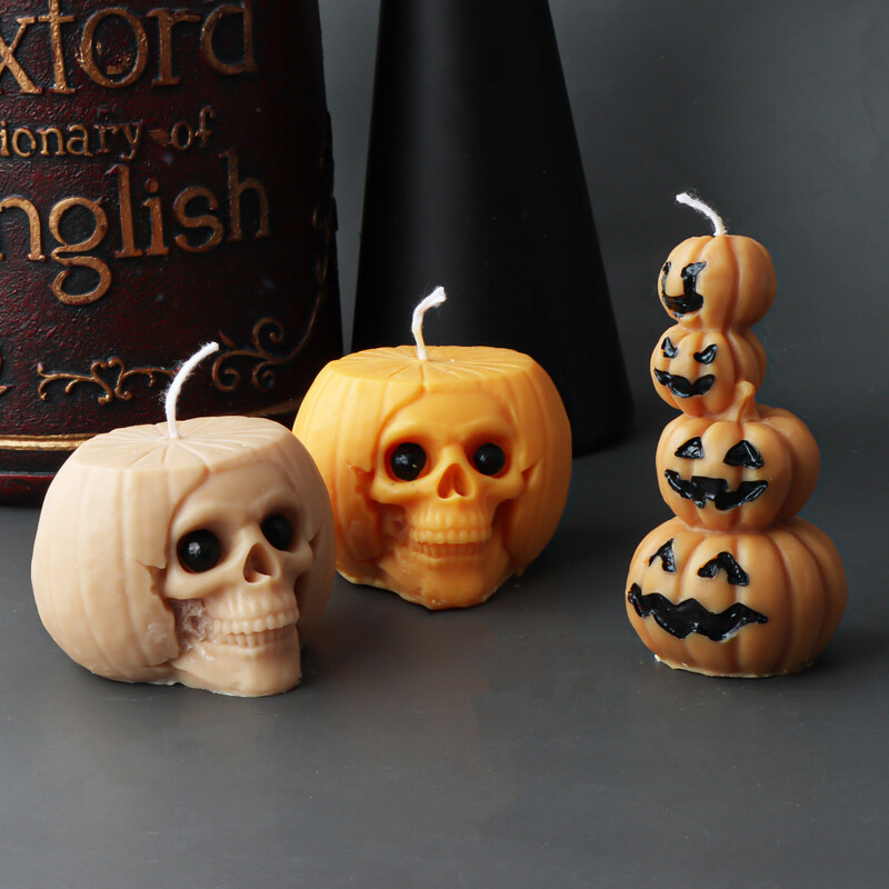 1 gab 3D galvaskausa spoku sikspārņa ragana silikona sveces veidne ķirbju DIY epoksīda sveķu apmetums ģipša ornamenti Helovīna mājas dekoru veidne