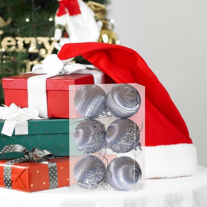 Minge de decor pentru brad de Crăciun Mingi de Crăciun irezistibile Ornamente Set de catifea cu șir metalic 6 buc Kit bile de Crăciun pentru piscină