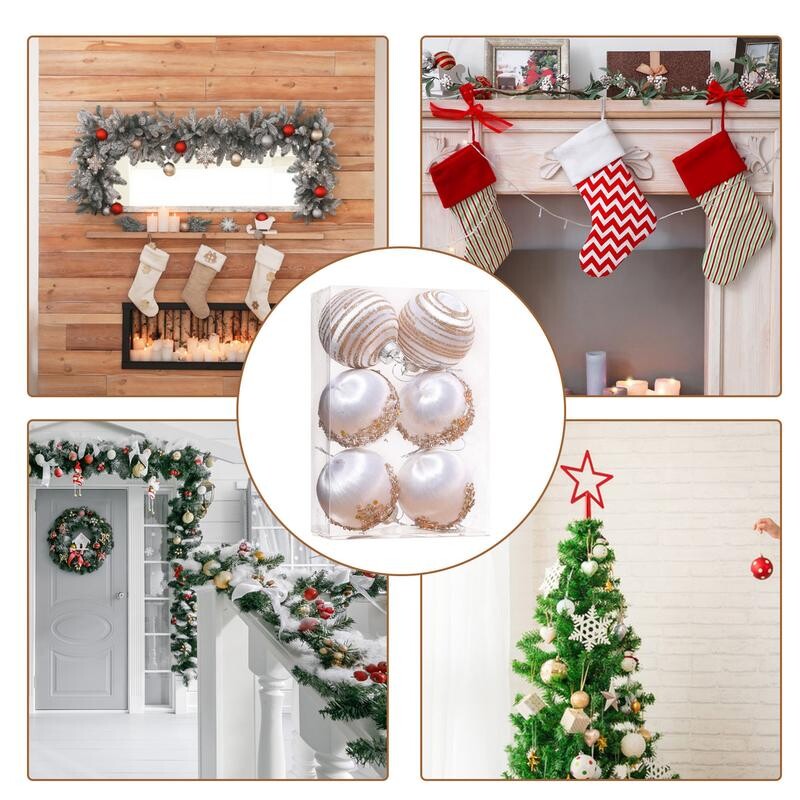 Minge de decor pentru brad de Crăciun Mingi de Crăciun irezistibile Ornamente Set de catifea cu șir metalic 6 buc Kit bile de Crăciun pentru piscină