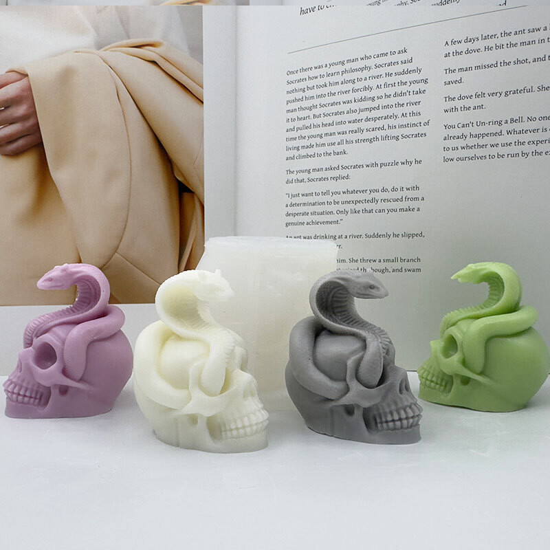 Halloween Silikonski kalup za zmijsku lubanju, svijeću, 3D ručno rađen gipsani sapun, kalup od epoksidne smole, kalup za pečenje, rukotvorine, darove