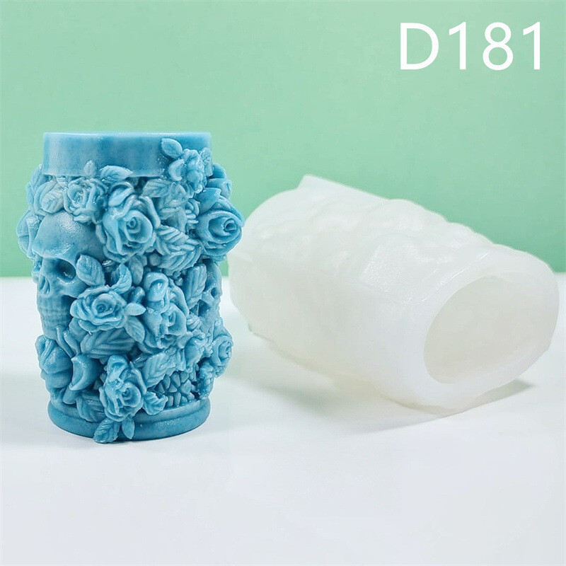 3D galvaskausa galvas cilindra sveces silikona veidnes rozes galvaskausa galvas šokolādes silikona veidnes ziepju veidnes Helovīna dekors