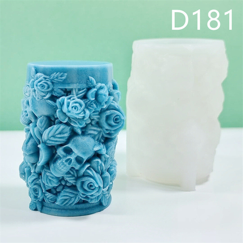 3D galvaskausa galvas cilindra sveces silikona veidnes rozes galvaskausa galvas šokolādes silikona veidnes ziepju veidnes Helovīna dekors