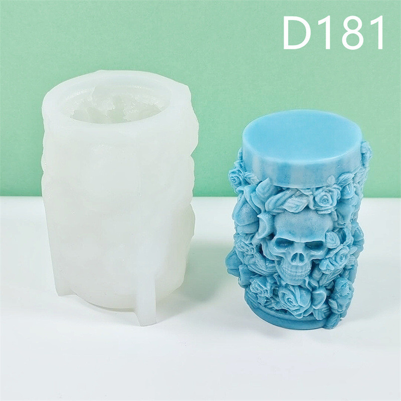 3D galvaskausa galvas cilindra sveces silikona veidnes rozes galvaskausa galvas šokolādes silikona veidnes ziepju veidnes Helovīna dekors