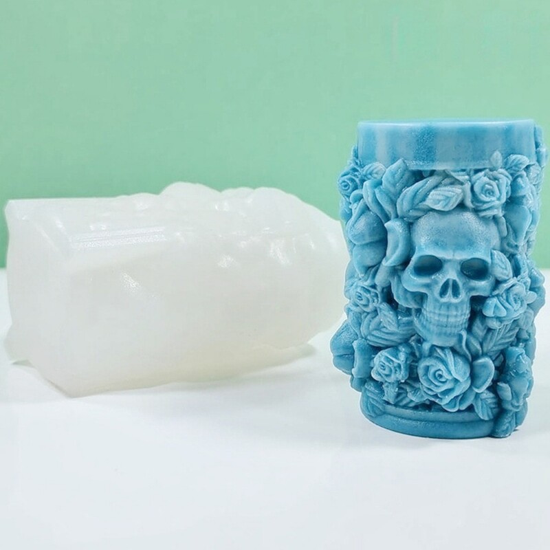 3D reljefna svijeća s lubanjom Ruža Silikonski kalup Ljudski kostur Cvijet Alat za izradu sapuna od gipsa Halloween Party Čokoladni ukrasi Darovi