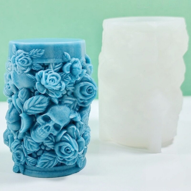 3D reljefna svijeća s lubanjom Ruža Silikonski kalup Ljudski kostur Cvijet Alat za izradu sapuna od gipsa Halloween Party Čokoladni ukrasi Darovi