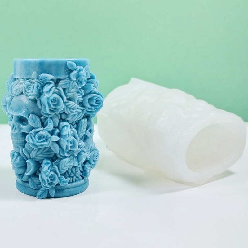 3D reljefna svijeća s lubanjom Ruža Silikonski kalup Ljudski kostur Cvijet Alat za izradu sapuna od gipsa Halloween Party Čokoladni ukrasi Darovi