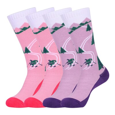 2 páry detských zimných teplých lyžiarskych ponožiek, vysoko elastických, priedušných, zahustených snowboardových ponožiek