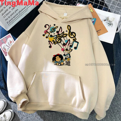 Rudens ziemas kokvilnas flīsa kapuci Spānija Karikatūra Mafalda Print Sieviešu džemperis Ikdienas džemperis Augstas kvalitātes vīriešu sieviešu apģērbi