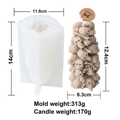 3D Halloween Slaganje Lubanja Svijeća Silikonski kalup Apstraktna lubanja Statua Gipsana svijeća Smola Kalup za izradu ukrasa za Noć vještica Pokloni