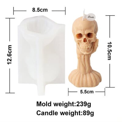 3D Halloween Slaganje Lubanja Svijeća Silikonski kalup Apstraktna lubanja Statua Gipsana svijeća Smola Kalup za izradu ukrasa za Noć vještica Pokloni