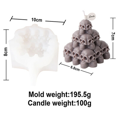 3D Halloween Slaganje Lubanja Svijeća Silikonski kalup Apstraktna lubanja Statua Gipsana svijeća Smola Kalup za izradu ukrasa za Noć vještica Pokloni