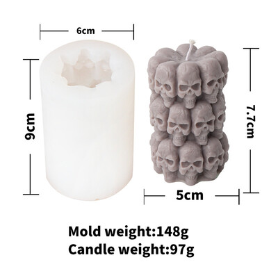 3D Halloween Slaganje Lubanja Svijeća Silikonski kalup Apstraktna lubanja Statua Gipsana svijeća Smola Kalup za izradu ukrasa za Noć vještica Pokloni