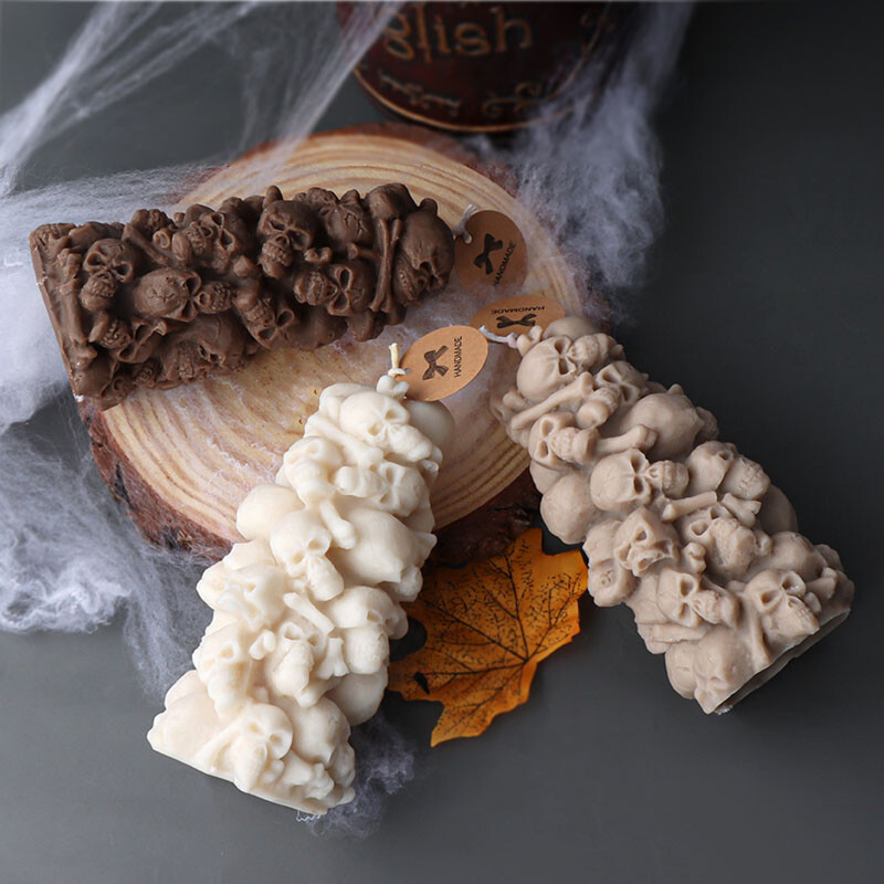 3D Halloween Slaganje Lubanja Svijeća Silikonski kalup Apstraktna lubanja Statua Gipsana svijeća Smola Kalup za izradu ukrasa za Noć vještica Pokloni