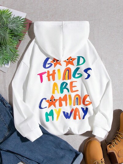 2024 New Good Thing Are Coming Суичър с принт Дамски моден полар с качулка Свободна удобна качулка Ежедневни топли дрехи Дамски