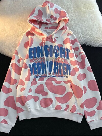 Harajuku E-girl Vintage kapucnis kapucnis gótikus tehénmintás pulóver Női téli punk pulóver Felsők Pulóver Női Hip Hop Y2K ruhák