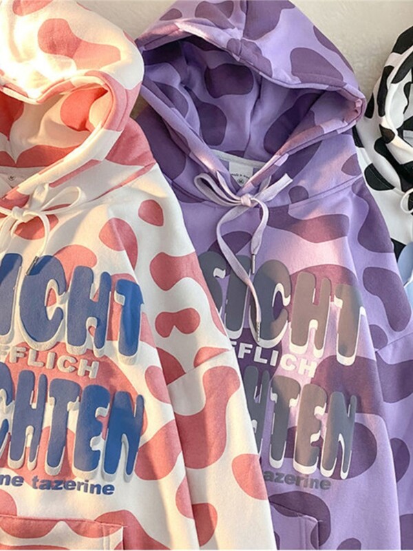 Harajuku E-girl Vintage Hoodie Gothic Cow Print Džemperis Sieviešu Ziemas Punk Hoodies Topi Pulovers Sieviešu Hip Hop Y2K Apģērbi