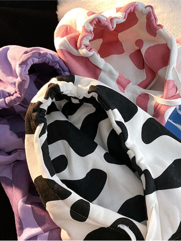 Harajuku E-girl Vintage Hoodie Gothic Cow Print Džemperis Sieviešu Ziemas Punk Hoodies Topi Pulovers Sieviešu Hip Hop Y2K Apģērbi