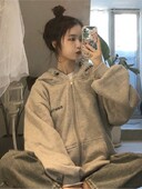 y2k 2022 új őszi-téli retro plusz bársonyos női kapucnis koreai diákstílus, bő szuper tűz cipzáras kabát trend