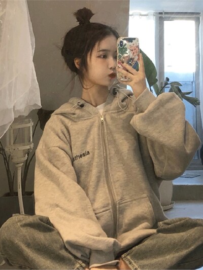 y2k 2022 új őszi-téli retro plusz bársonyos női kapucnis koreai diákstílus, bő szuper tűz cipzáras kabát trend