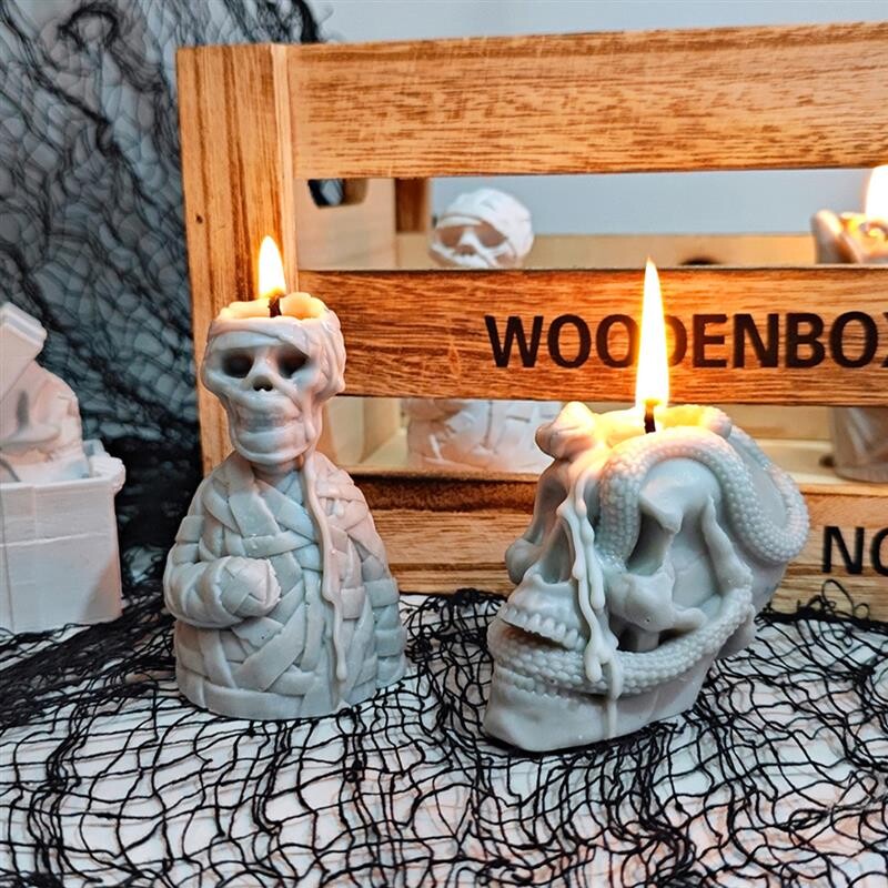 Lubanja Zmijska glava DIY kalup od epoksidne smole Dvostruka zmija Silikonski kalupi Halloween Ukleta kuća užasa Dekoracijski kalup za svijeće