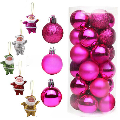 Ziemassvētku balles rotājumi 3 cm/4 cm 24 paciņas Ziemassvētku balles Ziemassvētku vecīša kombinētie Ziemassvētku eglītes iekaramie rotājumi Rozā zaļa