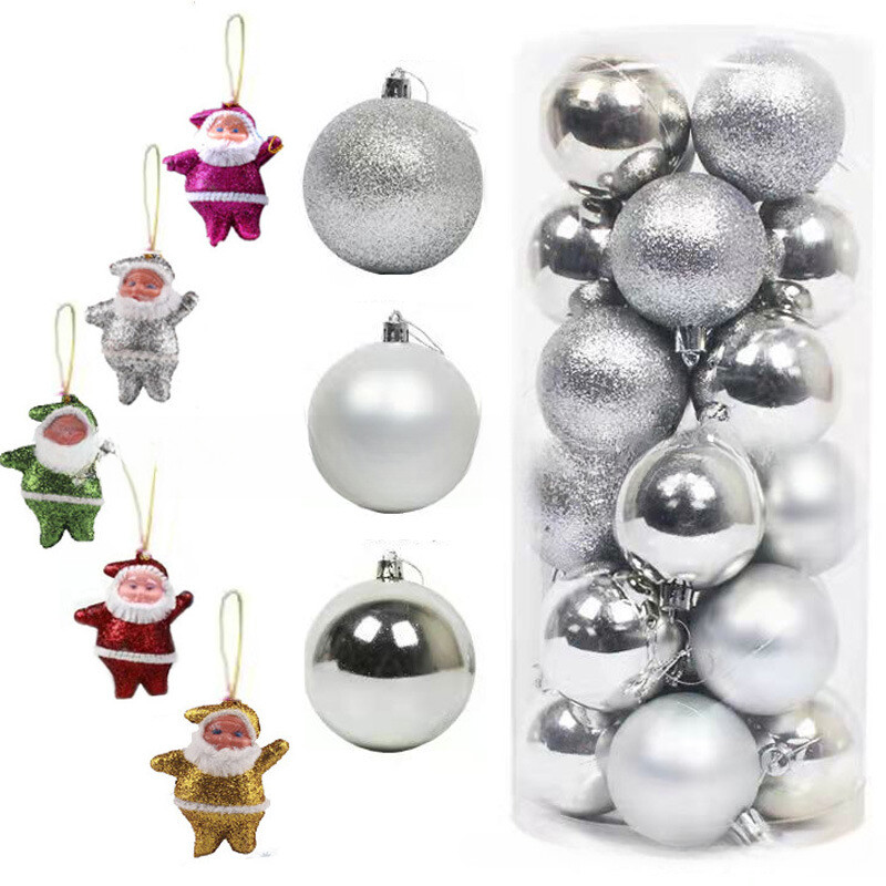 Ziemassvētku balles rotājumi 3 cm/4 cm 24 paciņas Ziemassvētku balles Ziemassvētku vecīša kombinētie Ziemassvētku eglītes iekaramie rotājumi Rozā zaļa