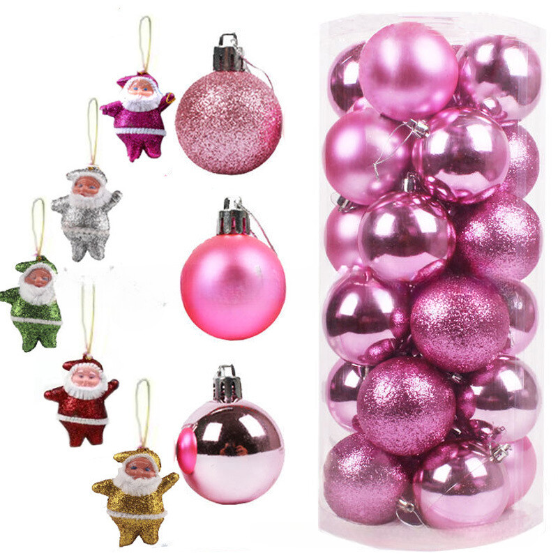 Ziemassvētku balles rotājumi 3 cm/4 cm 24 paciņas Ziemassvētku balles Ziemassvētku vecīša kombinētie Ziemassvētku eglītes iekaramie rotājumi Rozā zaļa