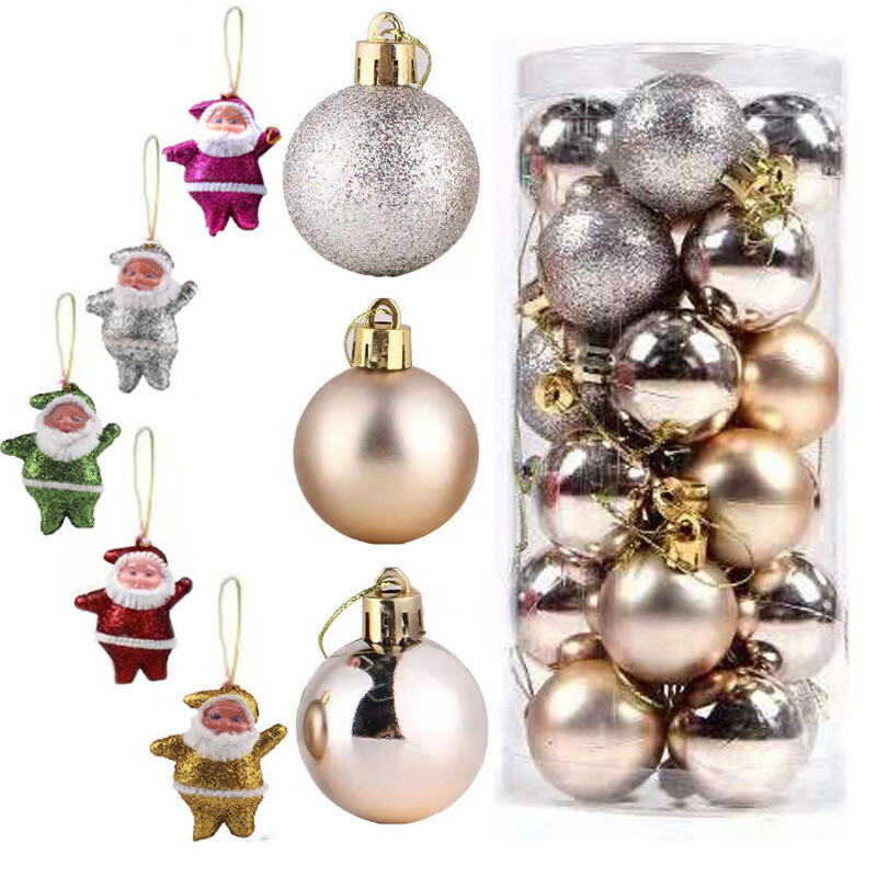 Ziemassvētku balles rotājumi 3 cm/4 cm 24 paciņas Ziemassvētku balles Ziemassvētku vecīša kombinētie Ziemassvētku eglītes iekaramie rotājumi Rozā zaļa