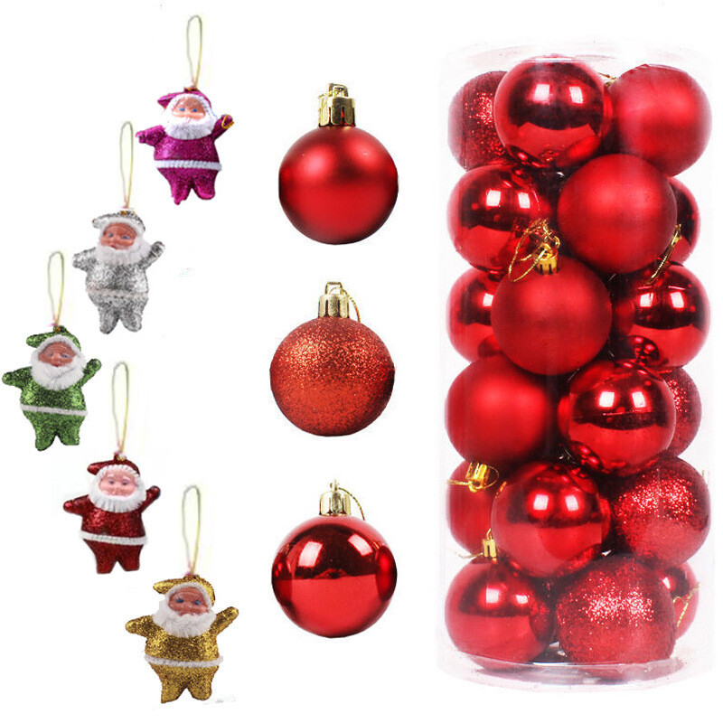 Ziemassvētku balles rotājumi 3 cm/4 cm 24 paciņas Ziemassvētku balles Ziemassvētku vecīša kombinētie Ziemassvētku eglītes iekaramie rotājumi Rozā zaļa