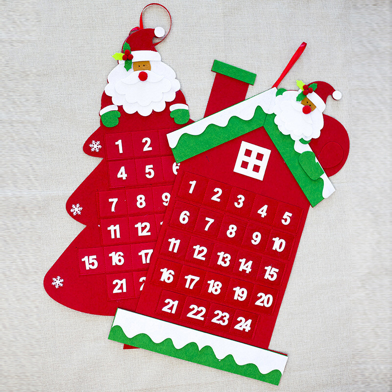 Calendar de Advent din pâslă, țesătură, pandantiv de Crăciun, ornamente de Moș Crăciun, DIY, calendar de advent, decorațiuni de Crăciun pentru casă